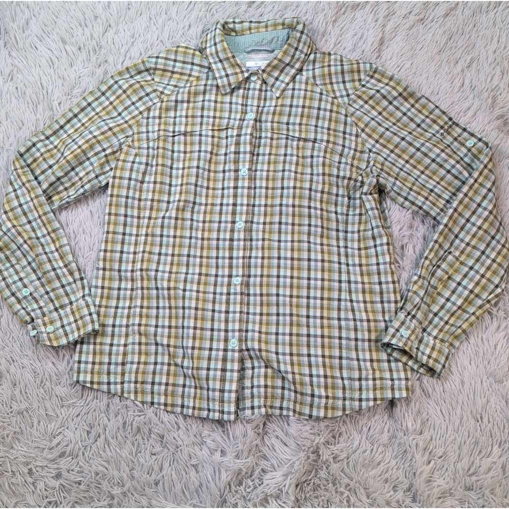 Columbia Shirt Womens L Plaid Gorpcore Button Up Omni Shade Comfort Stretch